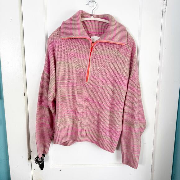 Aerie Space Dye Quarter Zip Sweater Wool Blend Lip Gloss Pink Orange Zipper L - Picture 1 of 9